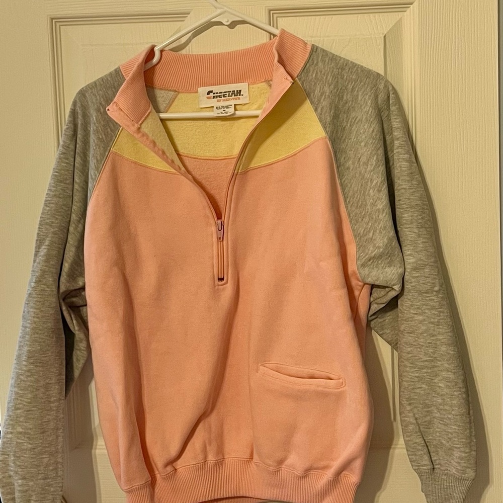 Pink and Gray Color-Block Quarter-Zip Sweatshirt
